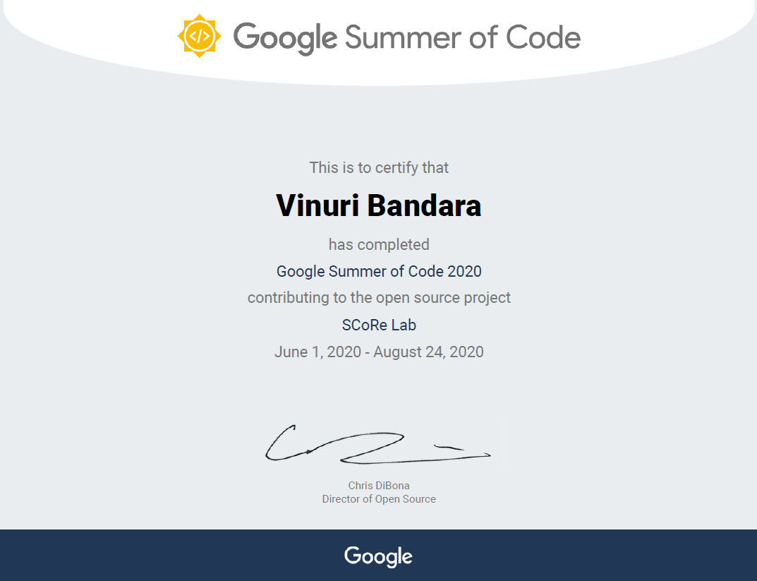 GSoC 2020 certificate